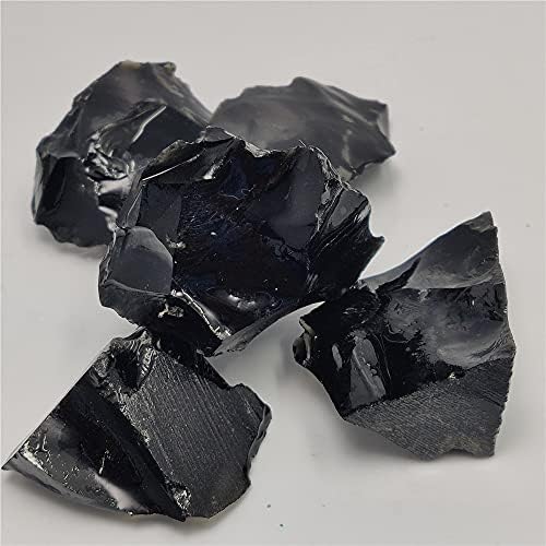 AMICET Doğal Ham Siyah Obsidyen Kuvars Taşlar Kaba Kaya Kristalleri Metafizik Boyutu Taş, 90-100g, 3-4 cm qinqiwang
