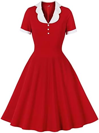 1950s Vintage Elbiseler Kadınlar için Göğüslü Çentik Yaka V Boyun Kısa Kollu Elbise Retro Kokteyl Parti askı elbise