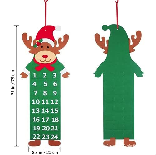 Yajun Keçe Noel Advent Takvimleri Cepler ile Duvar Dekor 24 Gün Geri Sayım 79cm DIY Noel Süsler Asılı Çanta