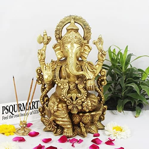 Lotus mangalkari Ganesh'te Oturan Lord Ganesha Pirinç Heykeli, Ganesha'da Dekor Hindistan Mangalkari Ganesha Heykeli