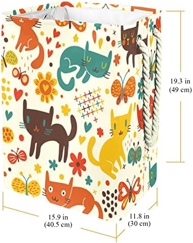 Retro Kedi Kelebek Çiçek Desen Büyük çamaşır sepetleri Kirli kıyafet saklama Çantası Sepetleri Kolları ile Katlanabilir