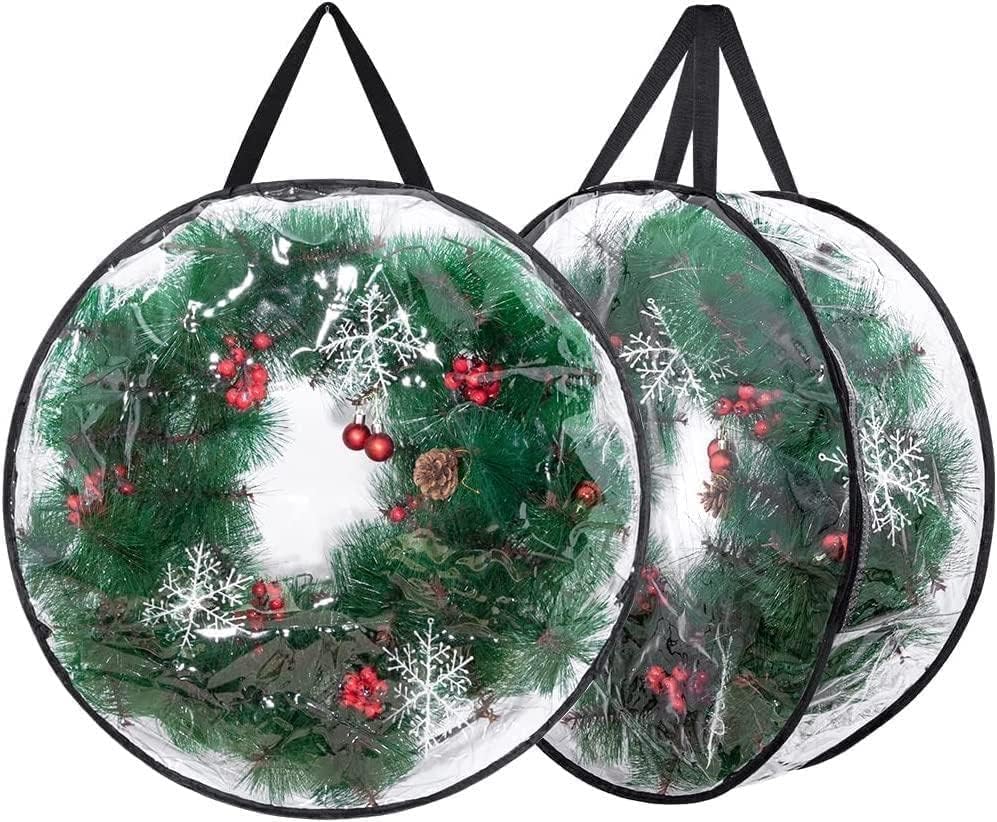PLGEBR Noel Çelenk saklama çantası Noel Yuvarlak PVC Şeffaf Çanta Ağacı Çanta hediye paketi Yapay