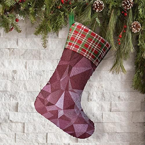 Poligon Kırmızı Desen Pullu Noel Tatil Çorap Geri Dönüşümlü Renk Değiştirme Büyülü Stok Noel Ağacı Şömine Asılı Çorap