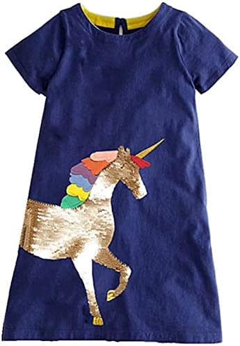 HİLEELANG Toddler Kız Pamuk Rahat Elbise Yaz Kısa Kollu Temel Tunik Playwear Gömlek Elbiseler