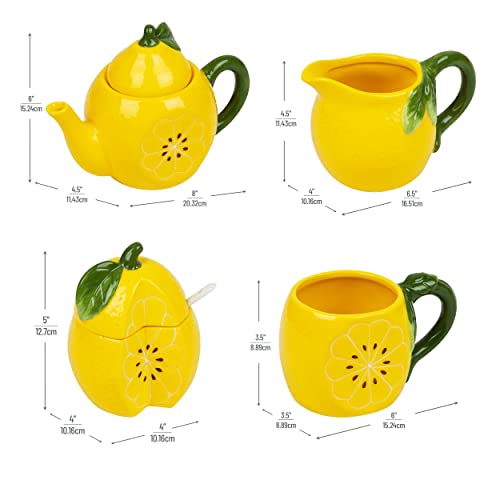 Maison Sucasa 7'li Limonlu Çay Seti, Çaydanlık, Krema, Şekerlik ve Kaşık ve 4'lü Kupa, 7'li Set, Sarı içerir