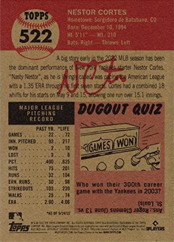 2022 Topps Yaşam Seti 522 Nestor Cortes Beyzbol Kartı New York Yankees-Sadece 2.115 yapıldı