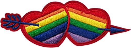 Oklu Gökkuşağı Kalpleri-LGBT Gururu - İşlemeli Demir on Patch