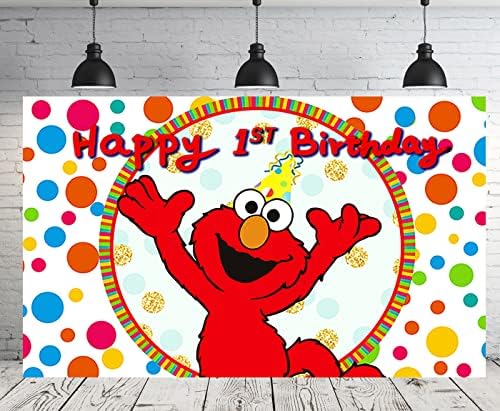 Kırmızı Elmo Zemin 1st Doğum Günü Partisi Malzemeleri 5x3ft Karikatür Afiş Sokak Süslemeleri