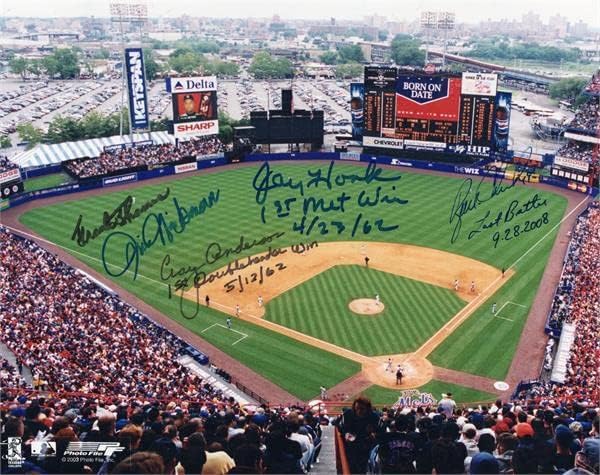 New York Mets Shea Stadyumu imzalı 8x10 fotoğraf 5 efsane 64 Kilise Hickman Kancası Anderson Thomas - İmzalı MLB