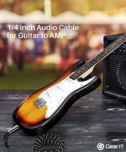 GearIT Ses Aleti Kablosu (25ft) 1/4 İnç ila 1/4 inç Düz Erkek-Erkek AMP Kablosu, bas ve Elektro Gitar-Siyah / Beyaz
