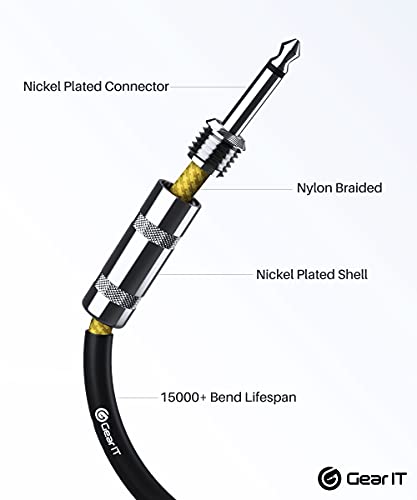 GearIT Ses Enstrüman Kablosu (10ft) 1/4 İnç ila 1/4 inç Düz Erkek-Erkek AMP Kablosu, bas ve Elektro Gitar-Kahverengi
