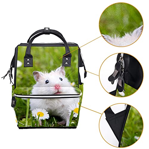 Beyaz Hamster ve Bahar Çiçek bez bebek bezi çantaları Mumya Sırt Çantası Büyük Kapasiteli Bez Torba Hemşirelik Seyahat
