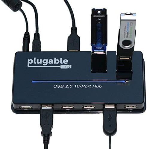Takılabilir USB 2.0 10 Bağlantı Noktalı Yüksek Hızlı Hub, Güç Adaptörü ve iki Açılır Bağlantı Noktası