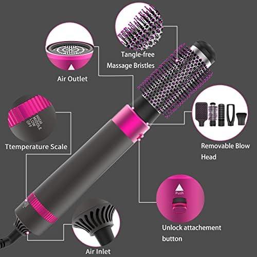 5 İn1 saç kurutma makinesi fırçası, Negatif İyonik fön makinesi Sıcak Hava Fırçası, Ayrılabilir ve Değiştirilebilir