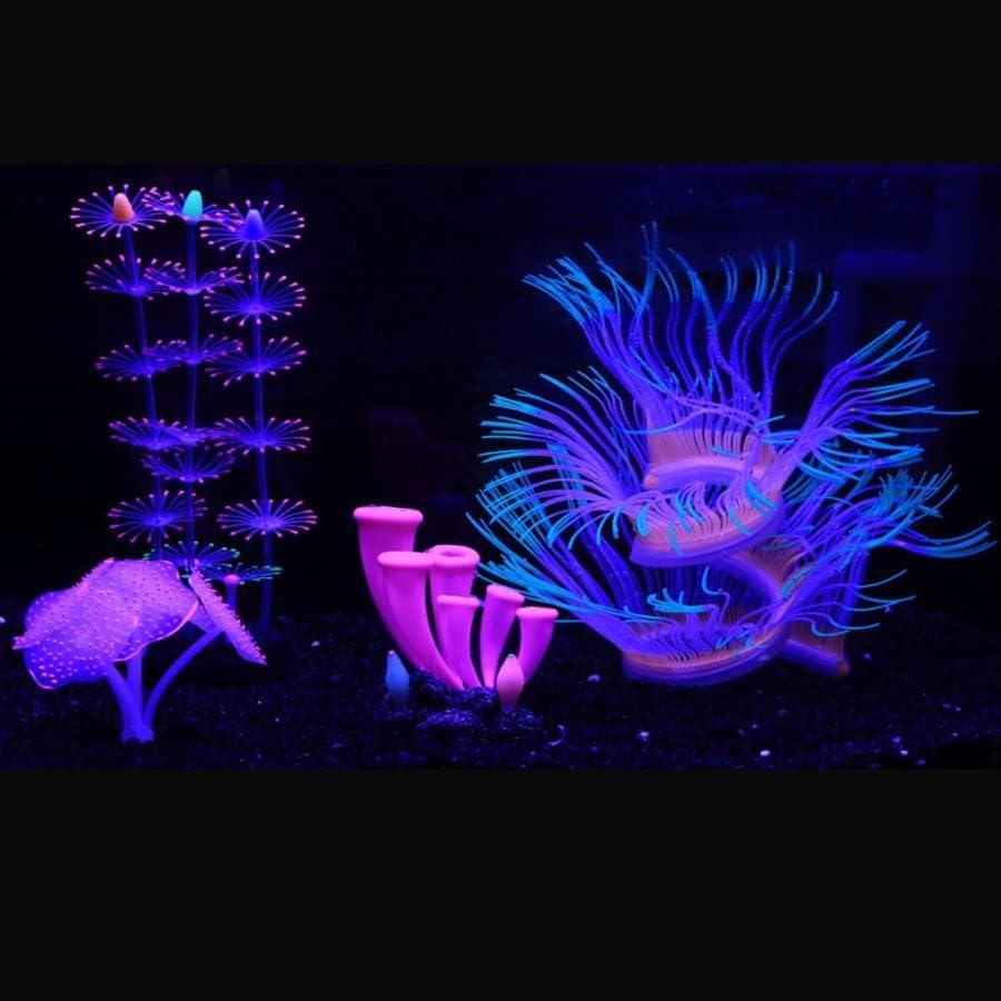 ZtohPyo 4 Parça Silikon Glow Balık Tankı Süslemeleri Bitkiler ile Simülasyon Silikon Mercan, yapay Boynuz Mercan,