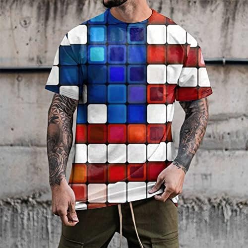 XXVR Erkek Asker kısa kollu tişörtler, Sokak Geometri Baskı Crewneck Tee Tops Slim Fit Kas Egzersiz Rahat Gömlek