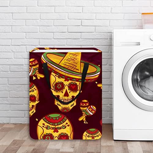 Meksika Şeker Kafatasları Baskı Katlanabilir çamaşır sepeti, 60L Su Geçirmez çamaşır sepetleri çamaşır Kutusu Giysi