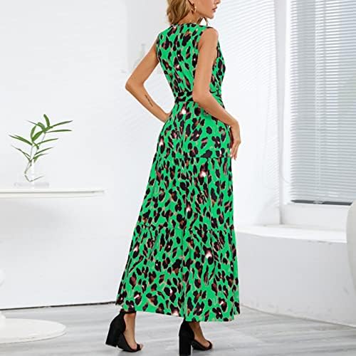 İlkbahar & yaz elbisesi Kadınlar için 2023 Moda Rahat Moda Çiçek Baskı Kolsuz V Yaka Ayak Bileği Elbise