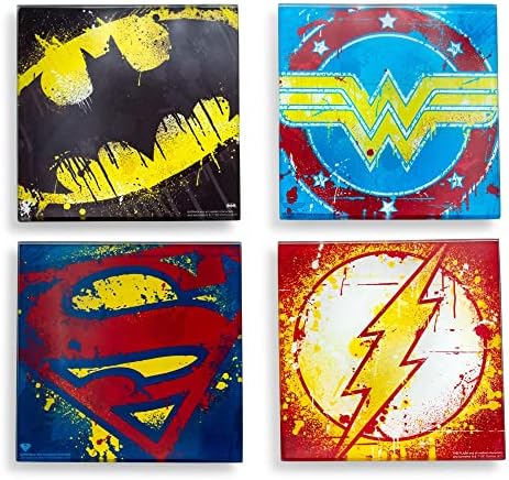 DC Comics Graffiti Süper Kahraman Logoları İçecekler için Cam Bardak Altlığı, 4'lü Set | Ev Mutfağı için Masa Koruması