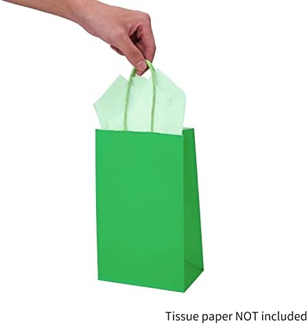 DjınnGlory 100 Paket Küçük Boyutlu Yeşil Kağıt Hediye Keseleri Kulplu Toplu Küçük İşletmeler için Tatil Doğum Günü