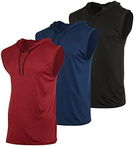 3'lü Paket: Erkek Kuru Kesim Aktif Kapüşonlu Kolsuz Bluz - İpli Egzersiz Kolsuz Kapüşonlu Üst (Büyük ve Uzun Boylarda