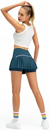 XNMAYA Kadın Pilili Tenis Etek Yüksek Belli Golf Atletik Skort Mini Etek Şort Cepler Egzersiz koşu giysisi