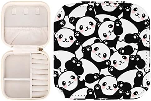Joyıdec PU Deri Mini Siyah Beyaz Panda Ayı Mücevher Kutusu, Küçük Seyahat Mücevher Kutusu Kasa Depolama Tutucu Yüzük