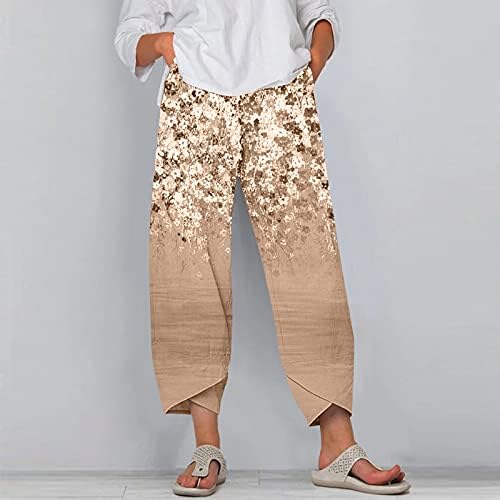 Xiloccer yürüyüş pantolonu Kadınlar Uzun Rahat Baskı Bel Pantolon Bayan Geniş Pantolon Bacak Pantolon Elastik Çiçekler