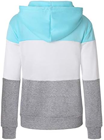 Kadın Renk Bloğu Hoodies Casual Uzun Kollu fermuarlı kapüşonlu mont Ceket Spor İpli Dış Giyim Cepler ile