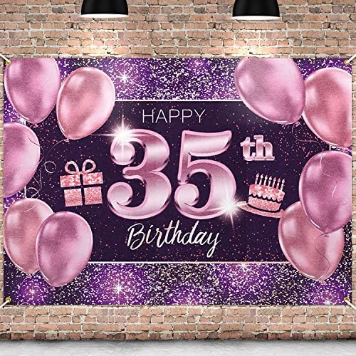PAKBOOM Mutlu 35th Doğum Günü Afiş Zemin - 35 Doğum Günü Partisi Süslemeleri Malzemeleri Kadınlar için - Pembe Mor