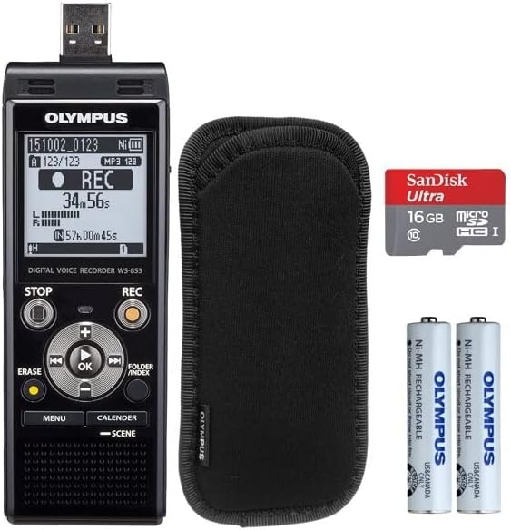 Olympus Ses Kaydedici WS-853 8 GB, Ses Dengeleyici, Gerçek Stereo Mikrofon (Siyah) başlangıç Kiti + Taşıma Çantası