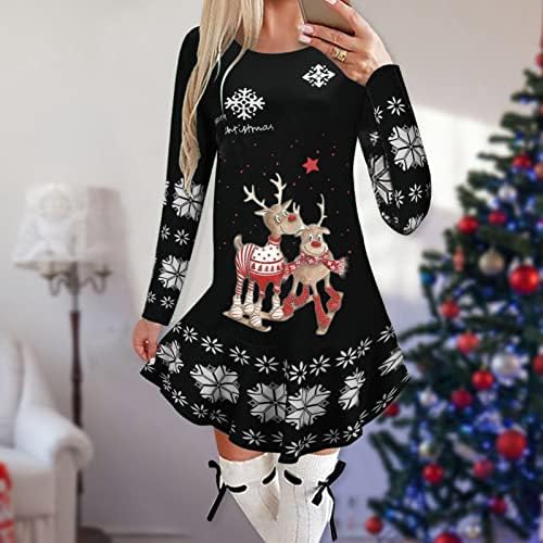JJHAEVDY kadın Noel Elbiseler Sevimli Anlık Tatil Kıyafetler Baskılı Tunik Elbise
