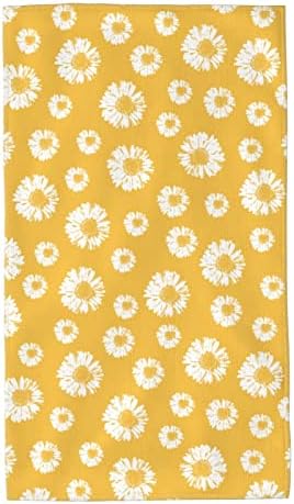 VARUN Uzun El Havlusu Soyut Beyaz Papatyalar Ultra Yumuşak Havlu Elle Çizilmiş Çiçekler Çiçek Sarı Arka Plan Boyama