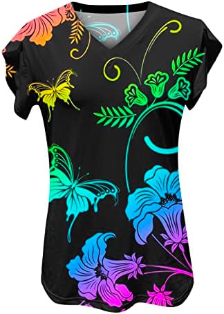 Bayan Üstleri Şık Rahat V Boyun Çiçek baskılı T-Shirt Yaz Rahat Üstleri Moda Tees Petal Kollu Bluzlar Gömlek