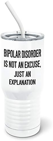 PixiDoodle Bipolar Bozukluk Bir Bahane Değil-Dökülmeye Dayanıklı Sürgü Kapaklı ve Silikon Pipetli Akıl Sağlığı Bardağı