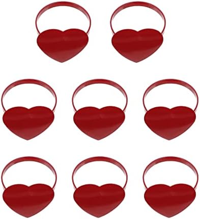 NUOBESTY Metal Trim 8 Adet Kalp Peçete Halkaları Kırmızı Şekilli Ziyafet Peçete Tokaları Metal Peçete Halkaları Sevgililer
