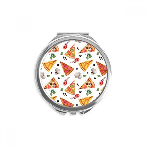 Lezzetli gıda Pizza illüstrasyon desen el kompakt ayna yuvarlak taşınabilir cep cam