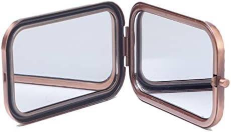 Jtblıng Vintage Metal Retro Taşınabilir Mini Ayna Dikdörtgen Kozmetik Katlama Aynası 1X / 2X Büyüteç Cep Makyaj Aynası