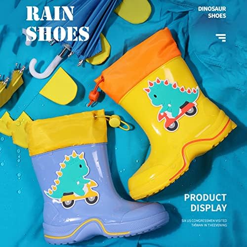 Klasik Dinozor Çocuk Rainboots PVC Kauçuk Çocuk su ayakkabısı Polar Su Geçirmez yağmur çizmeleri Altın Ayakkabı Kızlar