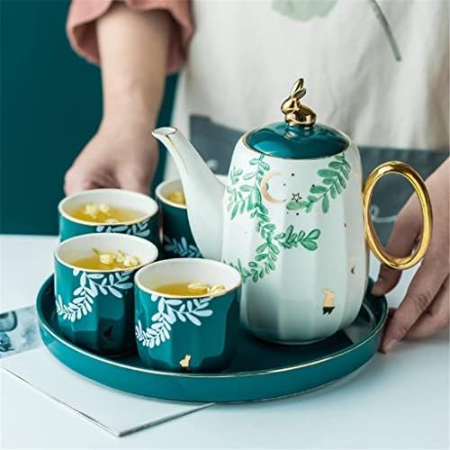 Bitki çayı pot Yeşil Desen Vintage çay seti İçerir 1 Çaydanlık 4 Bardak 1 Tepsi Yeşil Çaydanlık