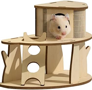 QWİNEE Ahşap Hamster Evi Çift Katlı Hideout Kulübe Tırmanma Merdiveni Kafes Ahşap Kulübe Hamster Gerbils Kürkü Fareler