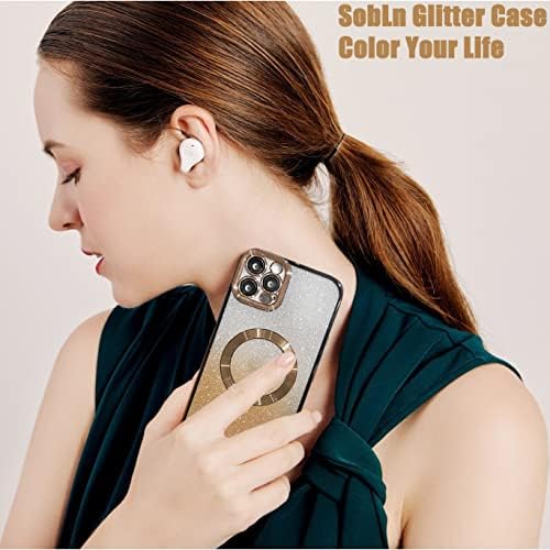 SobLn iPhone 12 Pro Kılıf Glitter Manyetik MagSafe ile Çalışmak Tam Kamera Lens Koruma Lüks Kaplama Sevimli Bling