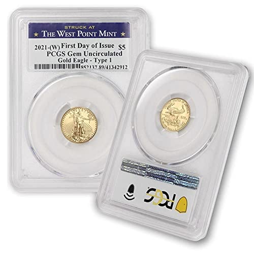 2021 (W) 1/10 oz Altın Amerikan Kartalı Madeni Para Dolaşımsız Mücevher (Sayının İlk Günü - Tip 1 - West Point Darphanesinde