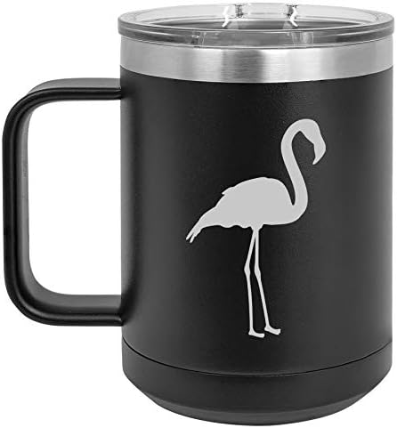 15 oz Bardak Kahve Kupa seyahat kulplu fincan ve Kapaklı Vakum Yalıtımlı Paslanmaz Çelik Flamingo (Teal)