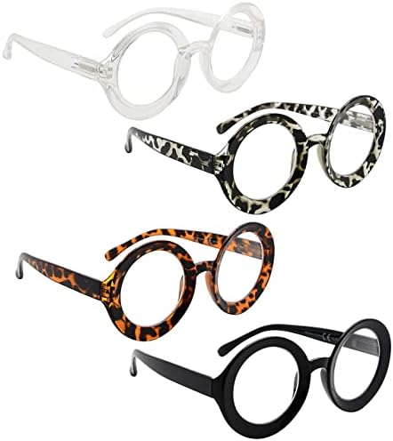 LUR Yuvarlak okuma gözlüğü Kadınlar için-4 Paket Bayanlar Okuyucular Büyük Çerçeve + 1.50