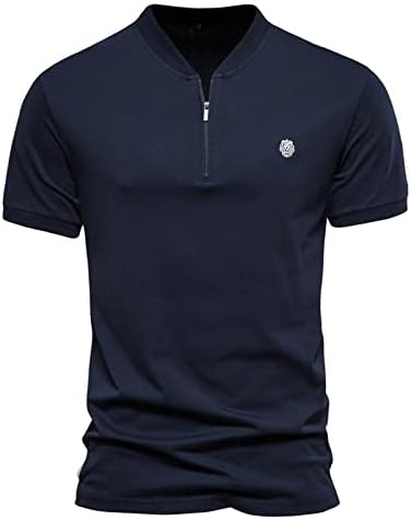 Ozmmyan erkek Golf Gömlek Kısa Kollu Henley Gömlek Yakasız Atletik T-Shirt Çeyrek Zip Casual Slim Fit Temel Üstleri