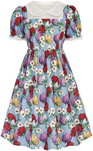 Kızlar Çiçek Puf Kollu Elbise fırfır etekli A-Line Midi Elbise 6-12 Yaş Çocuklar için