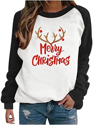 Kazak Kadınlar için Merry Christmas Ren Geyiği Baskı T Shirt Rahat Raglan Uzun Kollu Ekip Boyun Noel Bluz Kazak