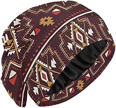 Kafatası Kap Uyku Kap Çalışma Şapka Bonnet Beanies Kadınlar için Çizgili Kahverengi Bohemian Geometrik Vintage Uyku