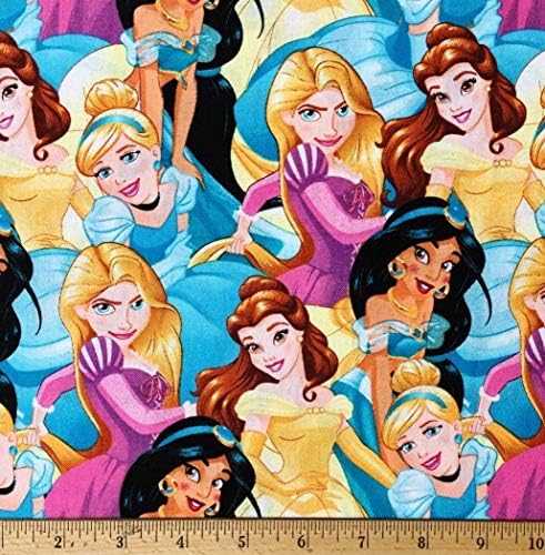 2'li Paket-Disney Prenses Renkli Pamuklu Kumaş-18 x 22 Yağ Çeyreği (2'li Paket)